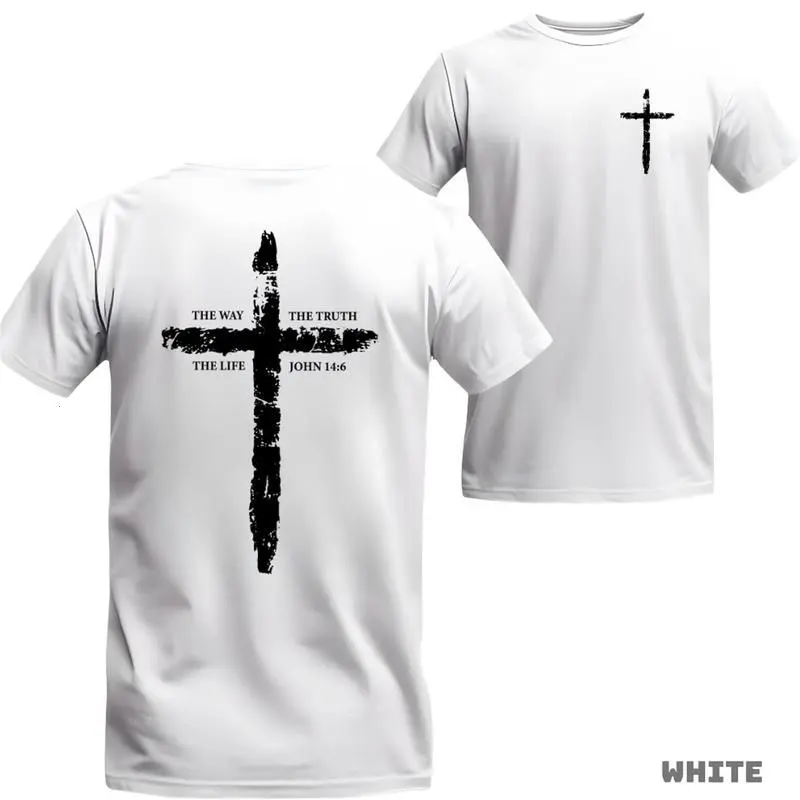 Women's Minimalist Lightweight Regular Fit Casual Athletic Wear Short Sleeve Sports Top - Breathable All-Seasons, John 14:6 Cross Print, Athletic Clothes, Casual Streetwear