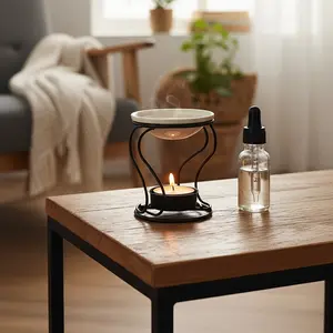 Black Metal & Ceramic Aroma Diffuser - Flameless Essential Oil & Incense Burner with Detachable Bowl, Modern Home Decor for Pet-Safe Scent Diffusion, Compatible with Oils, Candles & Herbs