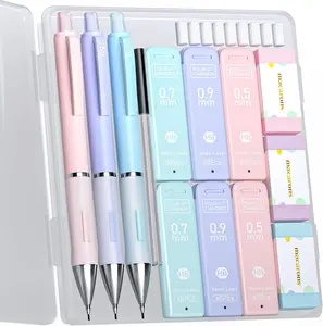 Four Candies Cute Mechanical Pencil Set, 3PCS Mechanical Pencils(0.5MM/0.7MM/0.9MM), with 360PCS HB Lead Refills, 3PCS Erasers and 9PCS Eraser Refills, Aesthetic School Supplies for Student Writing Drawing