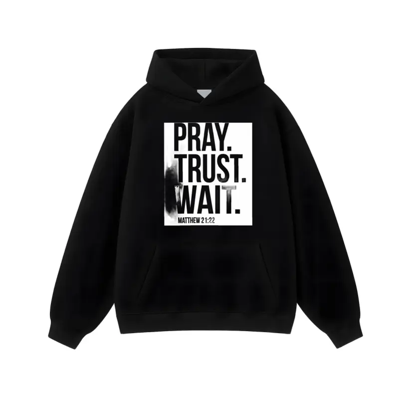 Men's Christian faith and spiritual encouragement Graphic Hoodie - Cotton Blend Black Long Sleeve Pullover Regular Fit  Soft & Breathable Fabric, Durable Print, Everyday Comfort, Machine Washable, minimalist and inspirational casual wear for daily life,