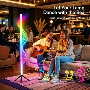 100cm RGB LED Floor Lamp with Music Sync, 39.37" Modern LED Corner Floor Lamp, USB Powered & Button Control, Dynamic Color Changing Standing Light for Living Room, Bedroom, Game Room, Unique Halloween & Christmas Gift