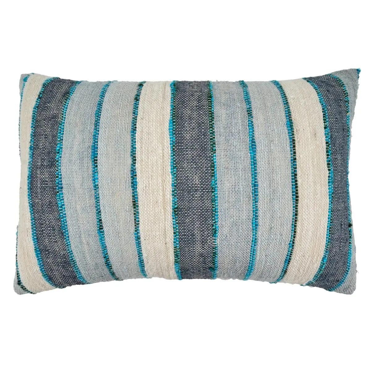 212 MAIN 16x24 in. 100% Cotton Oblong Down-Filled Throw Pillow, Blue Striped Soft Touch Cushion, Bedroom Cushions & Living Room Decorative Pillows