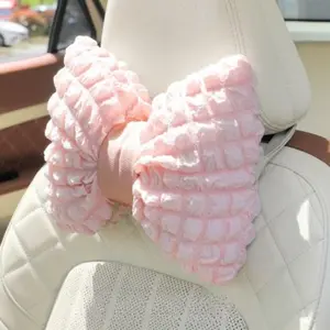 2pcs Cartoon Bowknot Neck Pillow Car Headrest Lumbar Support Soft Pink Car Waist Pillow Car Interior Decoration Cute Cushion