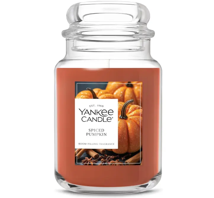 Yankee Candle 22oz Large Glass Jar Fragrance Candle, Spiced Pumpkin with Vanilla Notes, Single Wick, Plant-Inspired Fall Scent, Room-Filling, 150-Hour Max Burn Time, Giftable Room Decor Piece