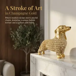 Golden Dachshund Resin Sculpture, Playful Sausage Dog Statue, Modern Design, Luxury Home Office Decor, Pet Lover Gift, Unique Desk Ornament, Home Ornaments