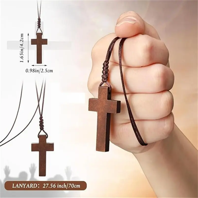 Wood Cross Pendant Necklace for Men Women , Cross for Car Mirror Pendant,Wooden Cross Necklace Gift