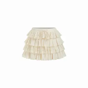 Cider Lace Layered Drawstring Mid Rise Mini Skirt