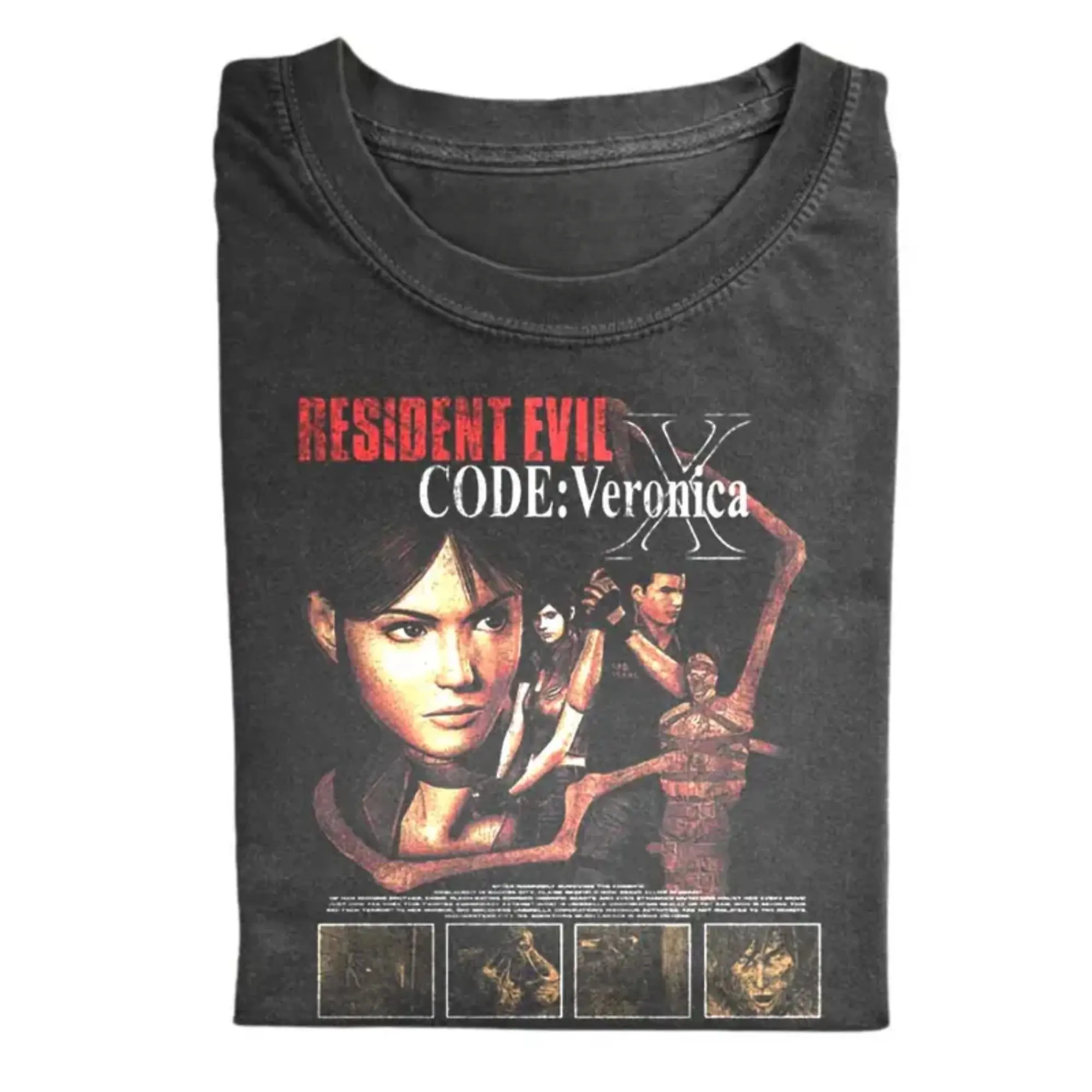 Vintage Resident Evil Code Veronica T-Shirt - Retro Claire Chris Redfield Biohazard Graphic Tee, Survival Horror Game Shirt, Fitted Shortleeve T-Shirt, Men's Black Round Neck Menswear, Gift for Men