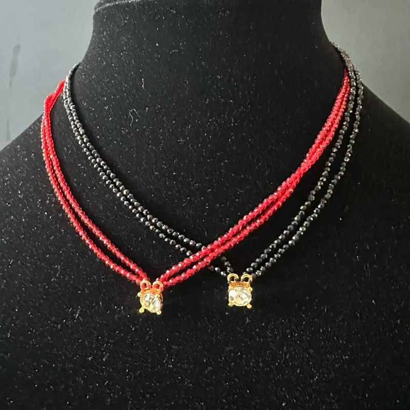 Women's Short Beaded Mini Mangalsutra - Metal Coating, Rhinestone Nepali Married Women Costume Jewelry, Gift for Her