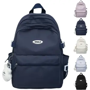Kawaii Backpack with Cute Accessories Casual Aesthetic Daypack Simple Laptop Bag  Travel Rucksack for Women (dark blue)