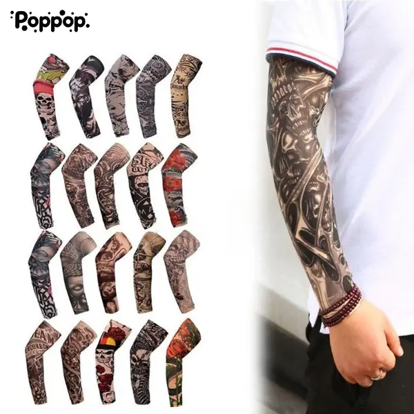 10Pcs Mixed Designs Temporary Tattoo Sleeves, Stretchy Nylon Realistic Full Arm Fake Tattoo Sleeves, UV Protection Reusable Washable Tattoo Arm Covers for Music Festival Halloween Cosplay Biker Party for Men Women