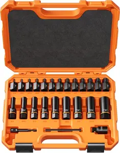 Crosstar 25PCS Bolt Extractor Kit, 3/8" Drive Mechanic Tools Screw & Nut Remover Set, Deep Socket for Stripped, Rusted Bolts, Includes Adapter, Extension Bar, Knockout Pin