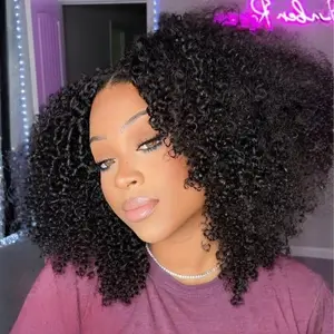 UNice 250% Density Blend Natural V-Part Layered Burmese Curly Glueless Human Hair Wig with Upgraded Drawstring, Easy to Install for Beginners, Human Hair Wigs, Glueless Wigs