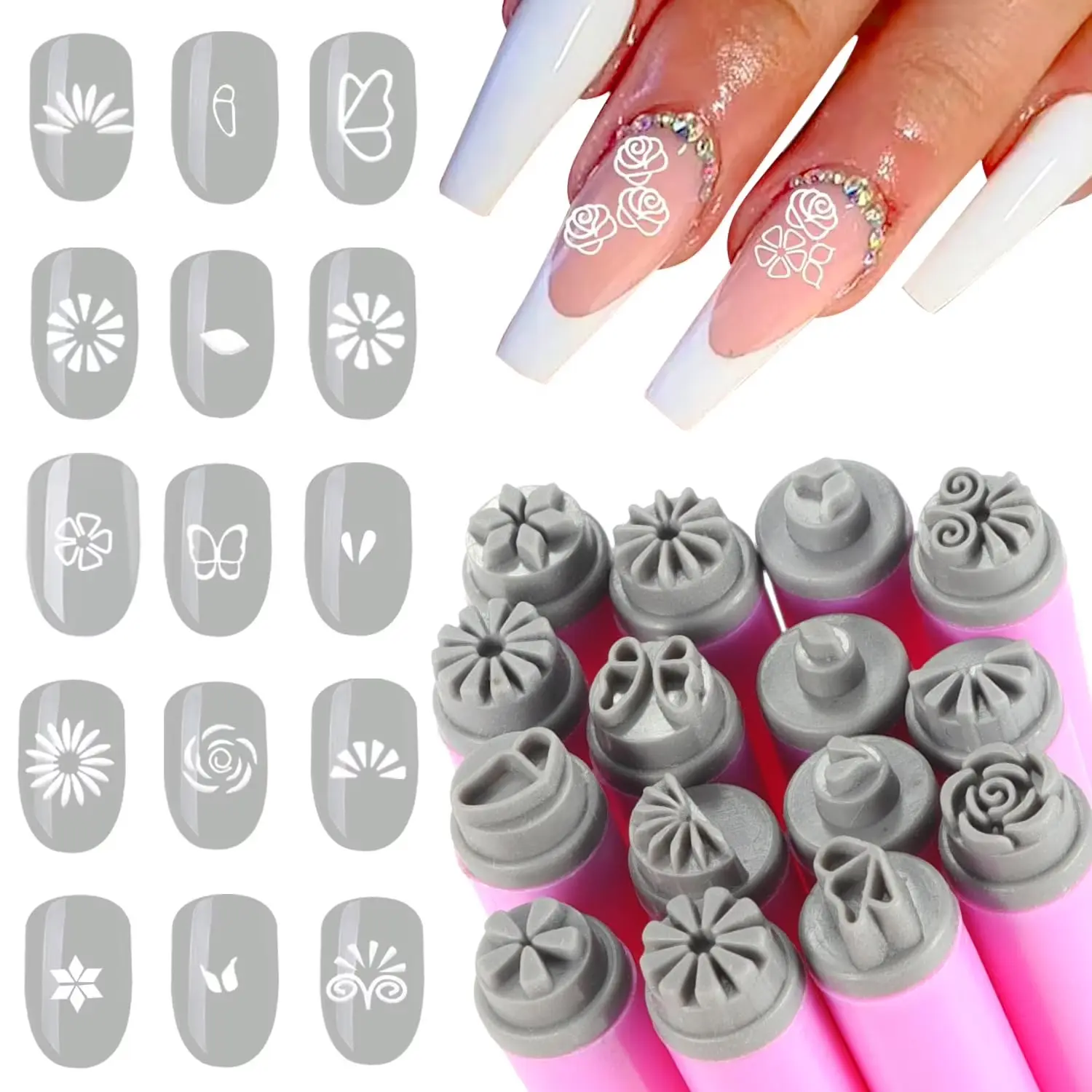 15pcs Nail Stamp Art Pen Set, Practical Nail Stamper Tools for Women Various Pattern Butterfly Snowflake Flower Nail Stamping Pen Nail Dotting Tool Ideal Nail Accessories for Home DIY Manicure