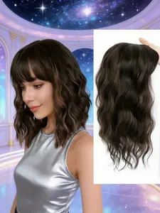 ✨ Stunning Wavy Bob Hair Topper with Bangs! Dark Brown to Honey Ombre, Natural Loose Waves, Fluffy & Realistic, Perfect for Thinning Hair & Instant Volume Boost! #HairTopper #WavyHair Natural Looking Wigs