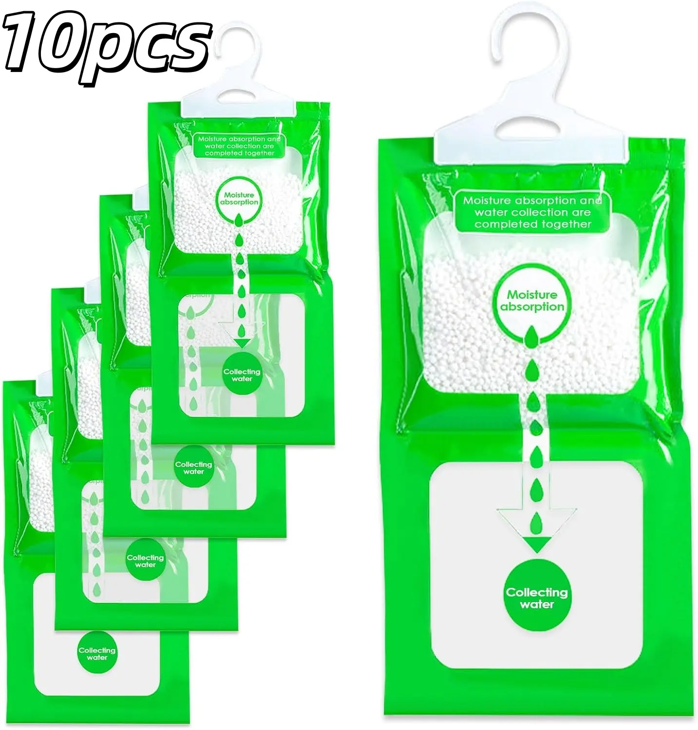 10 Pack Hanging Moisture Absorber Bags, Closet Dehumidifier Bags for Wardrobe, Bedroom, Bathroom and Kitchen, Humidity Absorber Bags with Hooks, Moisture Control for Home, Storage Areas, Cabinets and Dorm Rooms