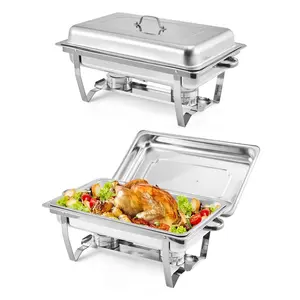 GAOMON Chafing Dishes for Buffet 2 Pack, 8 Qt Stainless Steel Chafers and Buffet Warmers Sets With Lid, Rectangle Serving Food Warmer Catering Supplies Buffet Display for Parties, Silver