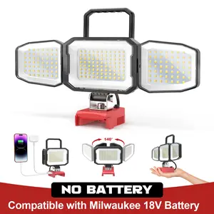 Ecarke 3-Head Cordless LED Work Light Compatible with Milwaukee 18V Battery,【Battery NOT Included】, 70W 7000 Lumen Dimmable Spotlight with 2 Modes, USB & Type-C Charging Port , Portable Lighting for Garage, Workshop, Yard & Outdoor Use fathersdaygift
