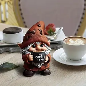 Enchanting Odd Coffee Time Dwarf Figurine, Resin Figurine Statue, Resin Handmade with Cup, Overall Shape and Hat, Ideal Home Office Decor, 3D Design Coffee Cup, Collectible Figurines