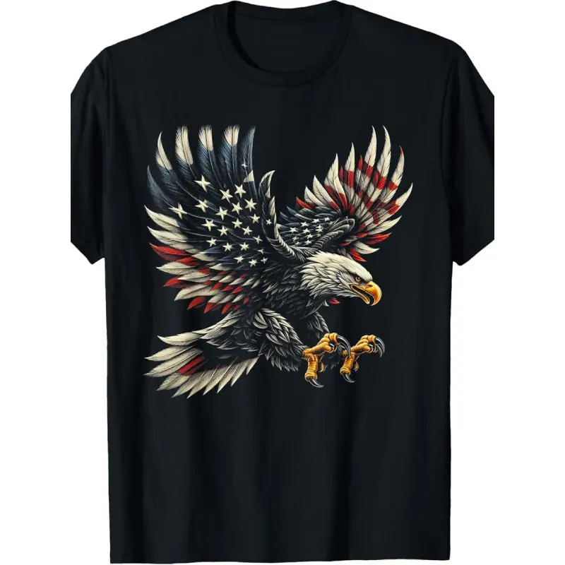 Majestic American Bald Eagle Graphic T-Shirt - Patriotic Featuring a Soaring Eagle Resembling the US Flag - Available in Plus Sizes for Comfort and Style, Perfect for Independence Day, Memorial Day, or Casual   Round Neck Crewneck Man Menswear