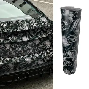 Carbon Fibre Vinyl Wrap for Cars, Creativity Crazy Black and White Skull Vinyl Wrap Roll 19.69*118.11Inch Bubble-Roll Sticker, Self-Adhesive Protective Car Film for Motorcycle Automotive Interior Exterior DIY, Car Decoration, Car Decals