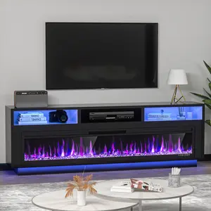 【2 Packages Shipping】AHB 58" Fireplace TV Stand for TVs Up to 65" with 52" Electric Fireplace, TV Console for The Living Room, LED Light Entertainment Center, Storage Cabinet, Media Console Table, Black