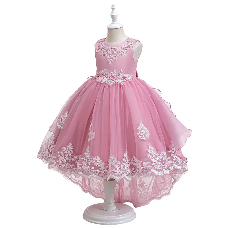 Girls Elegant Pink Tulle Lace Dress Sleeveless Princess Dress for Wedding Birthday Occasion first  communion  dress，mothersdaygift