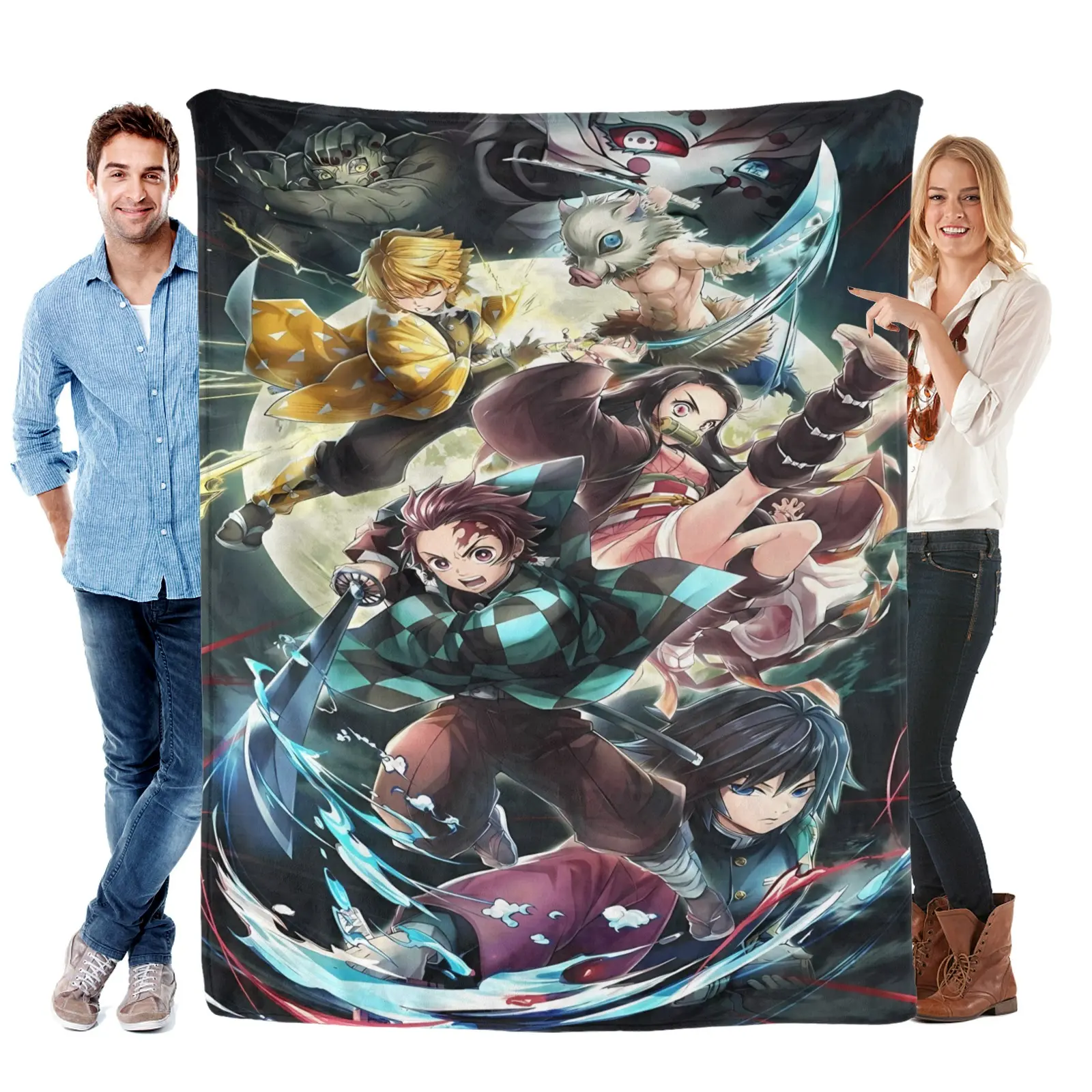 Demon Slayer Printed Flannel Blanket - Premium Flannel Material Kids Warm Soft Comfortable Throw for Picnic Bed Sofa Travel Mother's Day Valentine's Day Birthday Christmas Gift