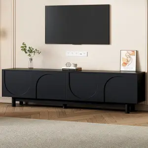Bellemave]ON-TREND Graceful TV Stand with Arch Cabinets for TVs Up to 78'', Minimalist Entertainment Center with Solid Wood Legs, Practical Media Console with Adjustable Shelves for Living Room,