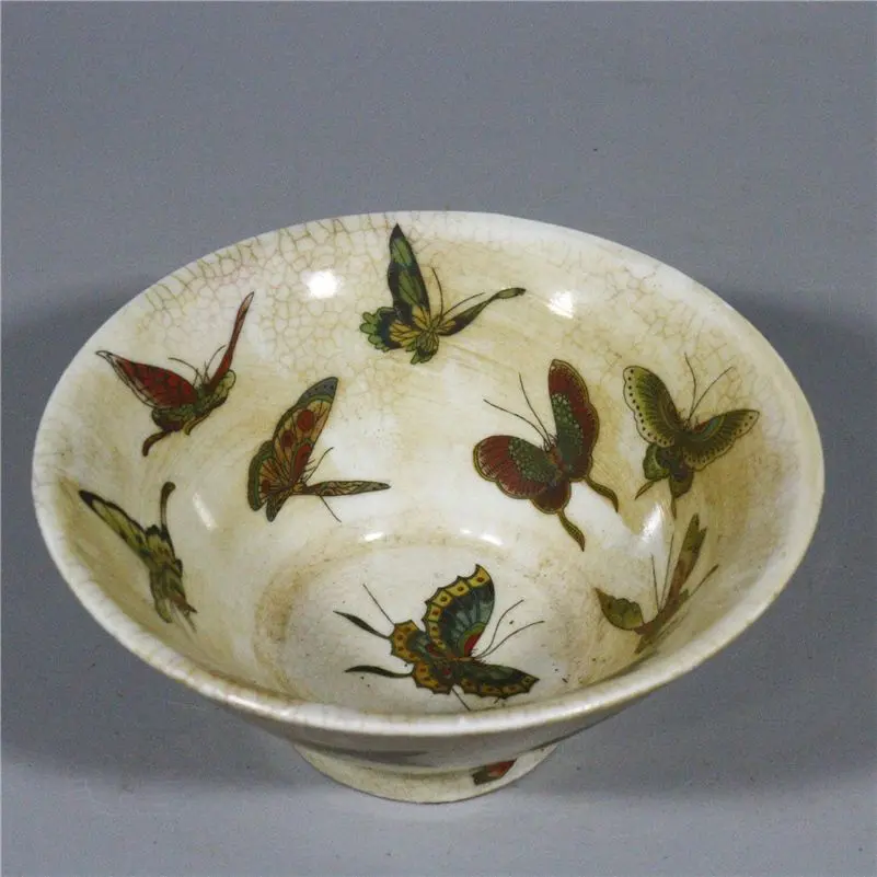 Large Qing Guangxu Period Porcelain Bowl with Butterflies and Hat Openings,Replica Antique Ceramic Collectible