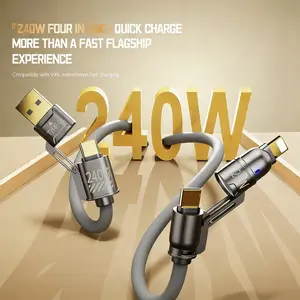 [Buy 1 Get 1 Free] 4-in-1 Multifunctional 240W Fast Charging Cable, 3.93ft, with USB-A, Type-C, and Lightning Connectors. Compatible with iPhone 17, Samsung Phones, Laptop Chargers – A Must-Have for Travel.