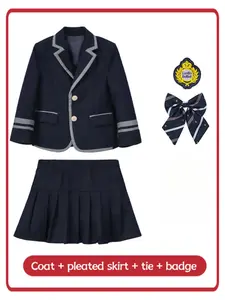 【Bebekids】Girls' school uniform, academic style suit 3-piece set (jacket + skirt + bow tie), children's speech and choral performance costume, campus graduation season uniform - 6668