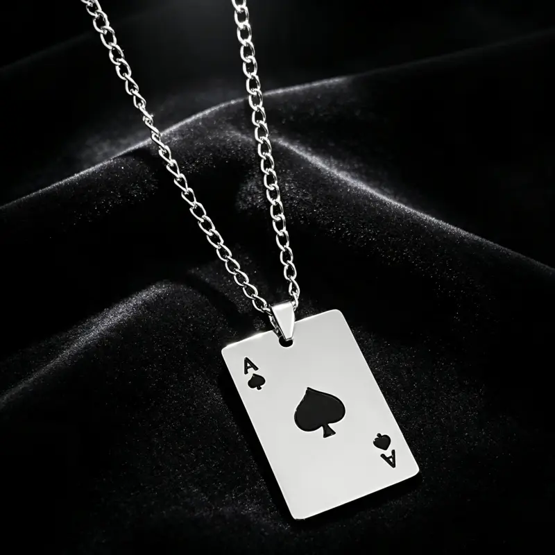 Ace of Spades Necklace -  Tone Chain with Poker Card Pendant for Men and Women