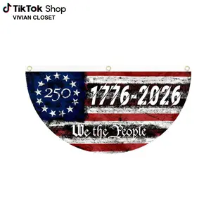 USA 250th Anniversary Half-Circle Polyester Fence Banner - 1776-2026 Patriotic Bunting Flag, Vintage Weatherproof American Themes Decor for Memorial Day, Fourth of July, Veterans Day, All Seasons Outdoor Porch Use