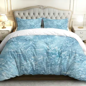 3PCS Duvet Cover Set, 1 Duvet+2 Pillowcases(Without filler), Snowflake Winter Ice Crystal Blue Frozen theme, Christmas bedding set, Luxurious Cozy Elegant Soft Suitable for decoration Bedroom Hotel Guestroom Holiday Home.