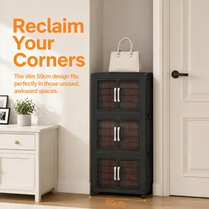 Broview Extra Large Stackable Collapsible Storage Bins with Lids and Wheels - Durable Multifunctional Dustproof Plastic Organiser for Closet, Kitchen Organization (Storage Organizer)