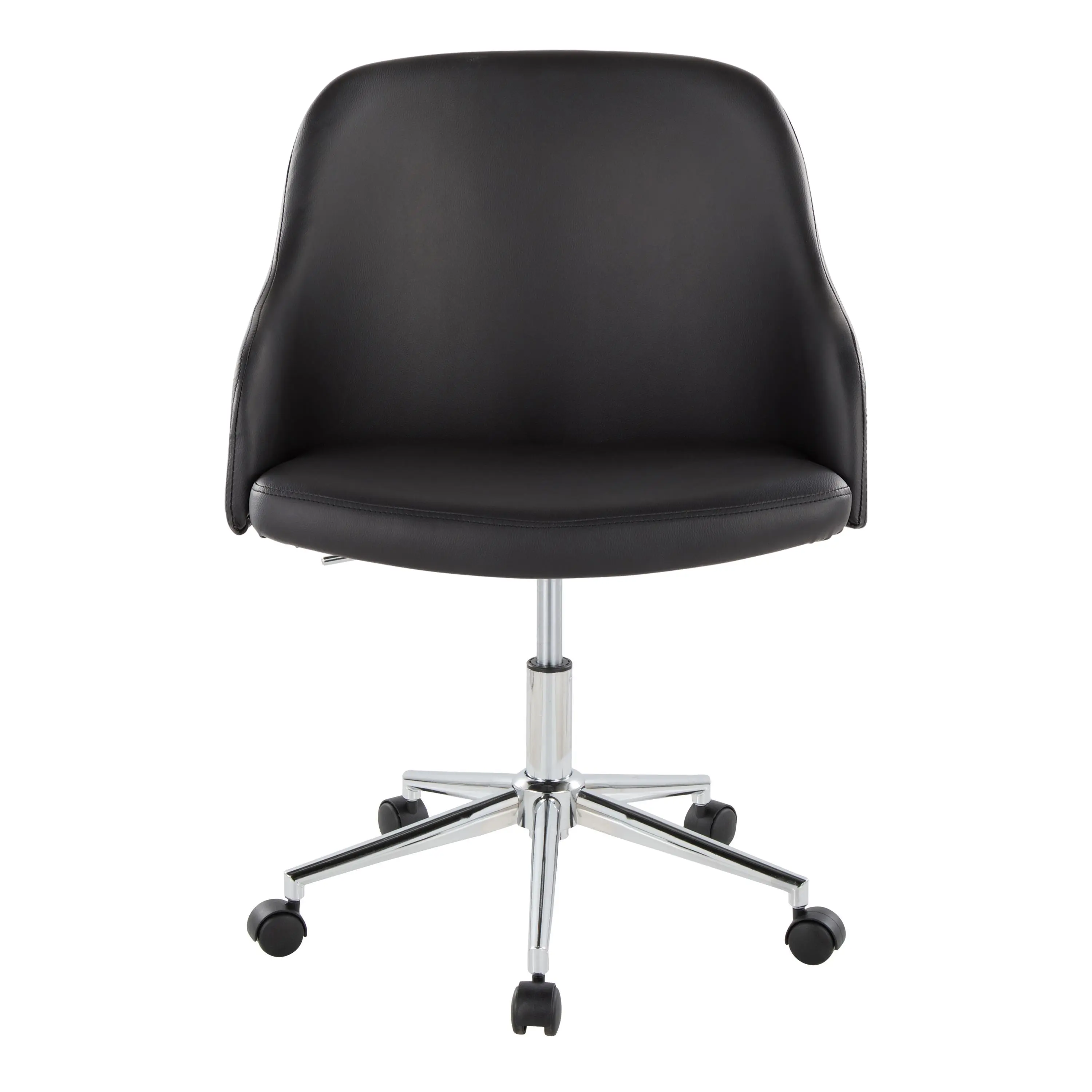 Office Chair with Chrome Metal Frame, Walnut Wood Accents, and Black Faux Leather Upholstery