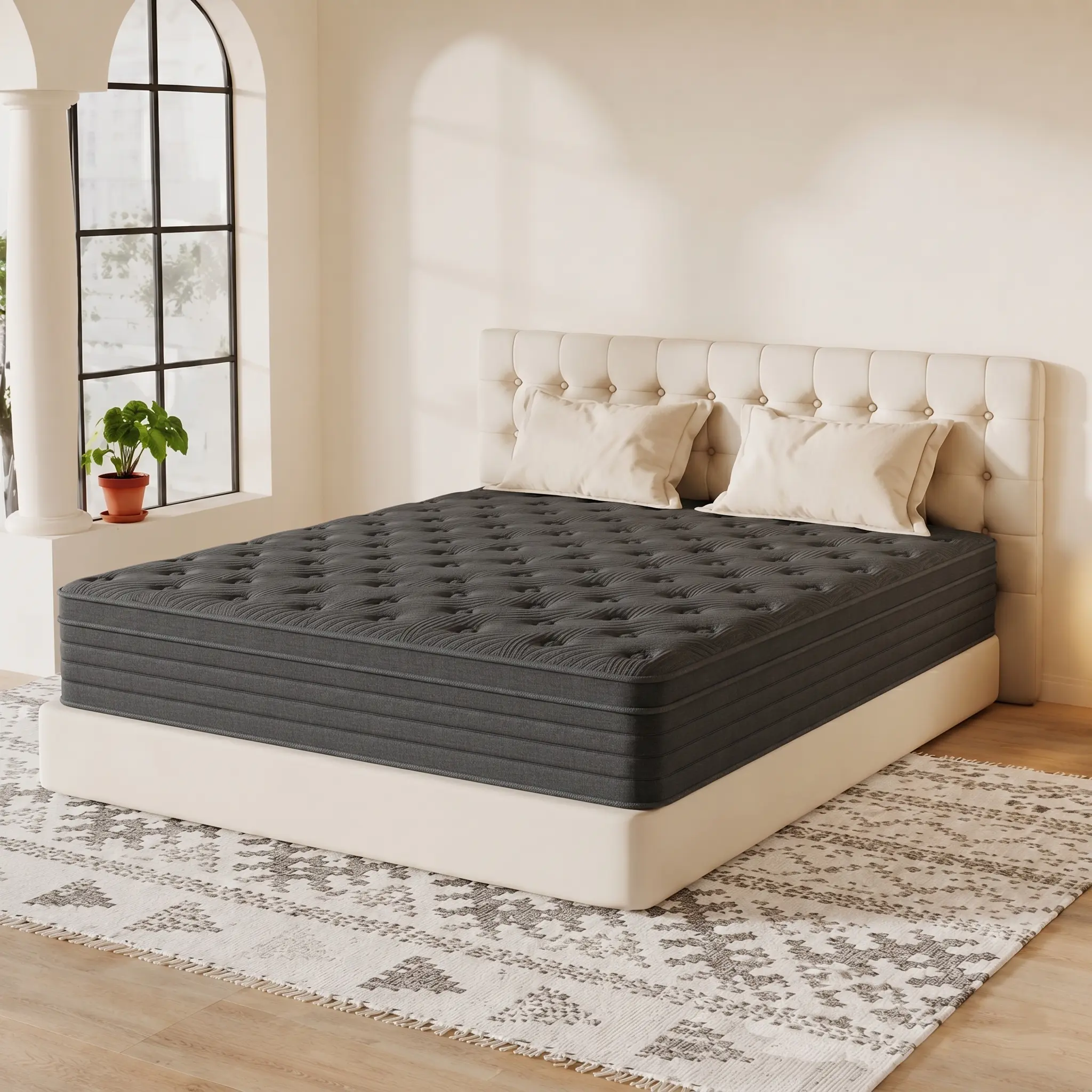 All-Grey Hybrid Mattress - 12/14 in Queen Size, Knitted Fabric, Cooling Gel Memory Foam + Pocket Springs, Medium Firm, Ergonomic Motion Isolation & Edge Support, Pressure Relief for Adults & Apartments, CertiPUR-US, Bed-in-a-Box