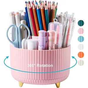 360 Degree Rotating Desk Pen Holder - 5 Compartments Organizer for Desk & Personal Items, Compact Design, Lightweight ABS Material - Utensils, Kitchen