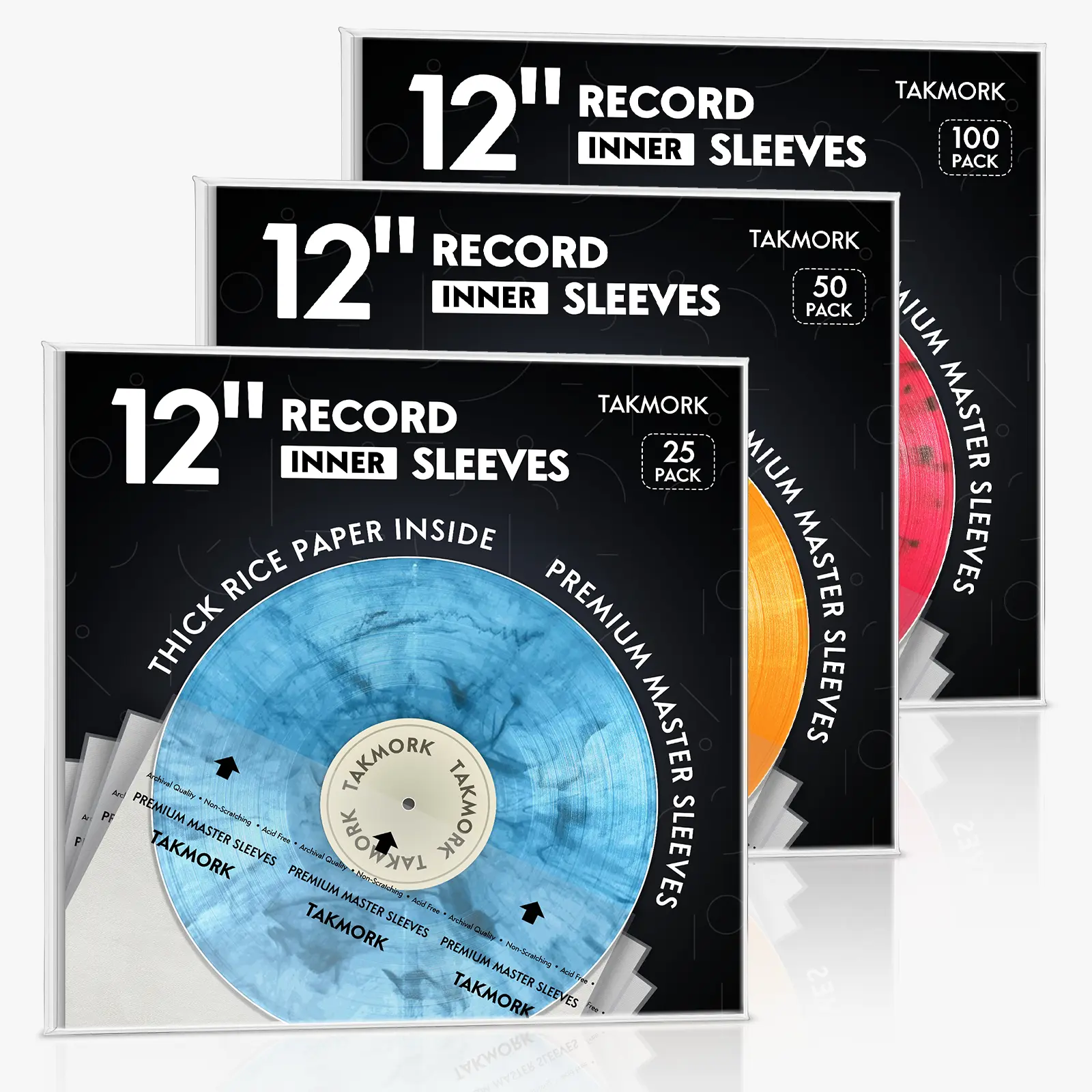 TAKMORK 12" Premium Anti-Static Rice Paper Inner Sleeves for Vinyl Records, Collectible Record Protectors to Preserve Condition