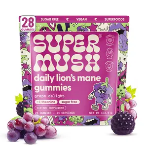 SuperMush Lion’s Mane Gummies (28 Gummies Pack) - Certified Natural Organic Supplement with Lion's Mane + L-Theanine for Calm Energy & Sharp Focus, Sugar-Free - Daily Brain Support, Chewable, Brain Health