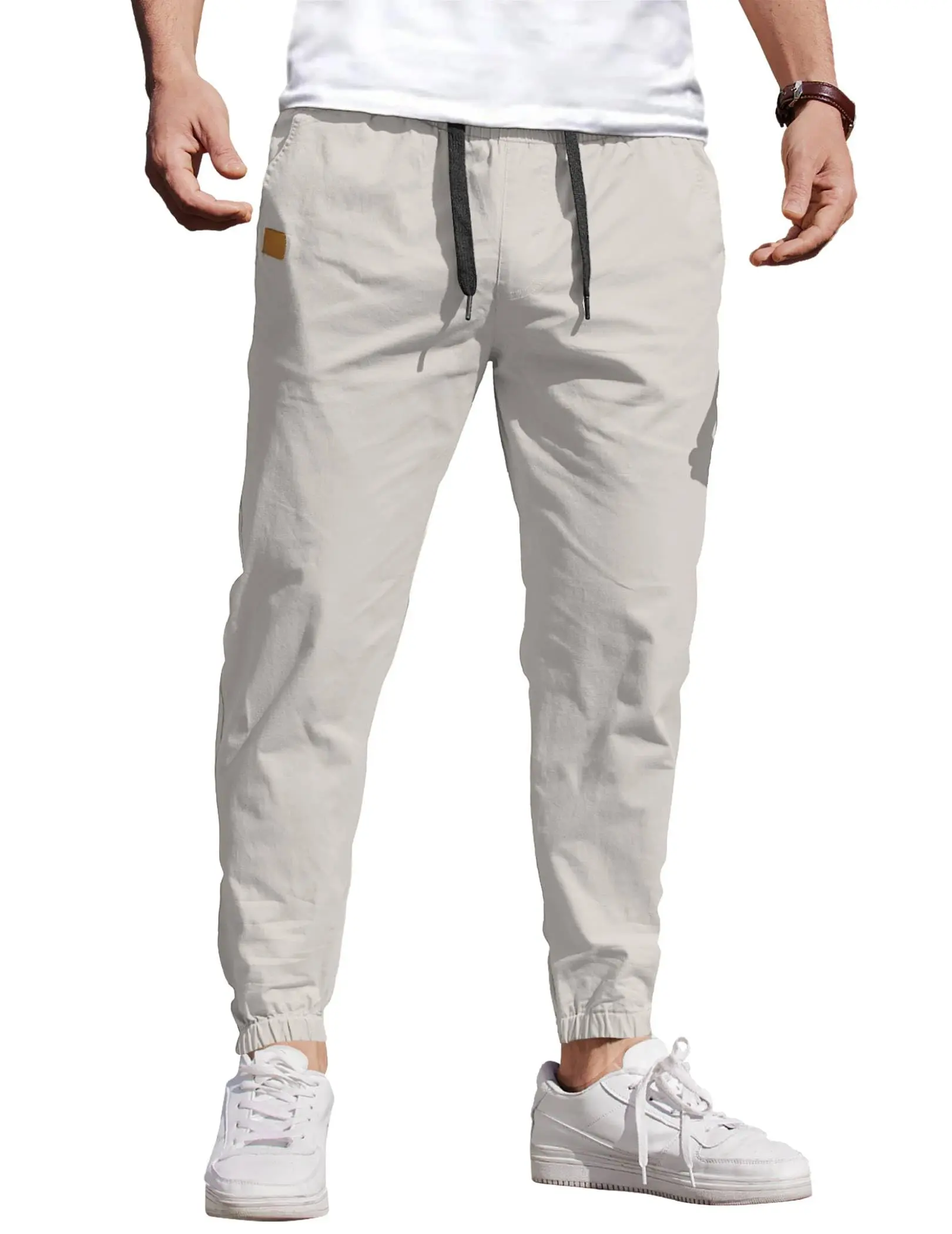 COOFANDY Men's Casual Cotton-Spandex Joggers - Elastic Drawstring, Chino Cargo Style, Multiple Pockets, for Hiking, Gym Training, Work
