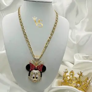 Valdes Luxury #163 – 14K Gold Plated Spanish Link Chain with Minnie Pendant