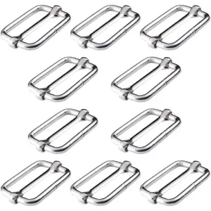 Adjustable Slide Buckle 1 Inch Slides Metal Webbing Slider For Strap Belt Backpack Handbag DIY (10 Pieces, Silver Color)