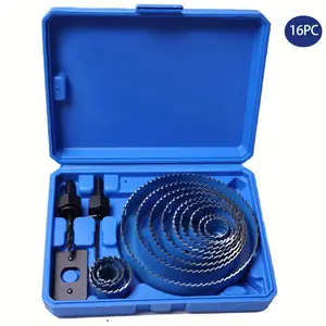 High Precision 16pc Woodworking Hole Saw Set, Carbon Steel Drill Bit Wide Range 19-127mm, Universal for Wood Board Plastic, Fast Install Effortless Use