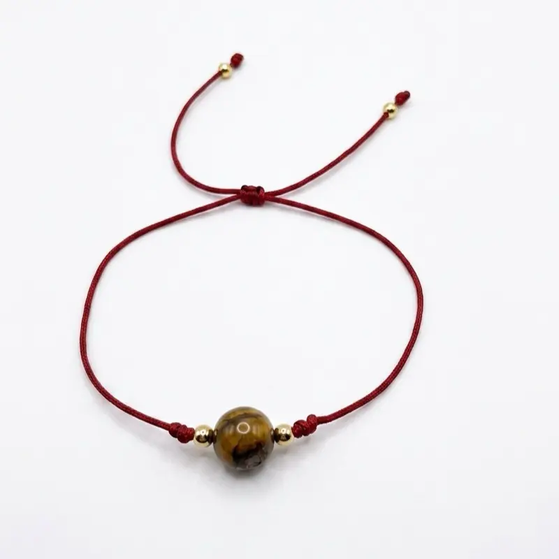 Protection Bracelet with Silk Cord and Natural Tiger's Eye Stone.