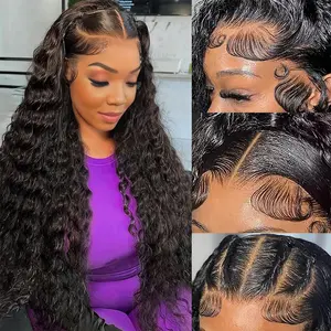 Deep Wave 13X6 Lace Front Wigs Human Hair Wigs Transparent Lace Frontal Wigs Human Hair Lace Front Wigs 180% Density Natural Color