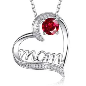 925 Sterling Silver Necklace for Mom - Crystal Pendant Mother's Day Gift