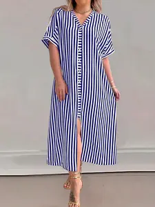 Plus Size Women's Casual Dress, V Neck Button Front Design, Long Sleeve Fitted Plain Style, Spring & Fall Wear, Contrast Lace Detail, Womenswear