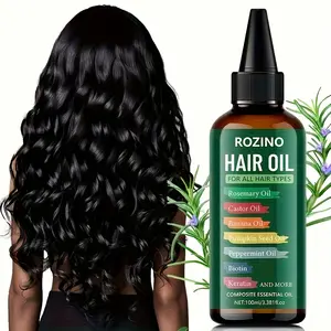 ROZINO Hair Treatment Essence with Ginger & Rosemary Extracts for Scalp Care & Hair Repair 60ml Cold-Extracted Nourishing Oil for Dry Frizzy Damaged Hair Fragrance Dark Brown Fragrance Herbal Haircare